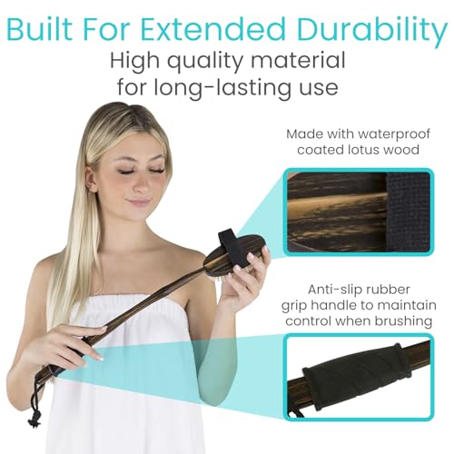 Vive Dry Brush Set for Lymphatic Drainage (3 Pack) - Brushing Scrubber for Exfoliating, Body Cellulite and Skin Massage - 100% Natural Boar Hair Bristles, 19” Long Dark Wooden Handle w/Storage Bag