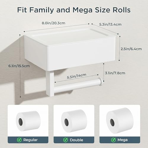 FORIOUS Toilet Paper Holder with Shelf, Sanitary Napkin Receptacle Tampon Holder, Wall Mount Toilet Paper Holder with Storage, Flushable Wipes Dispenser Fits for Bathroom Commercial(1, White) - color: White, size: 1 Pack-8" (L)