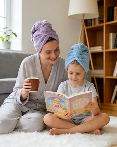 Lumimi Bath Pre Dry Hair Towel 2 Pack - Quick Dry Super Absorbent Lightweight Turban With Button - Drying Wrap for Shower Wellness, Pink Blue - color: Pink+blue