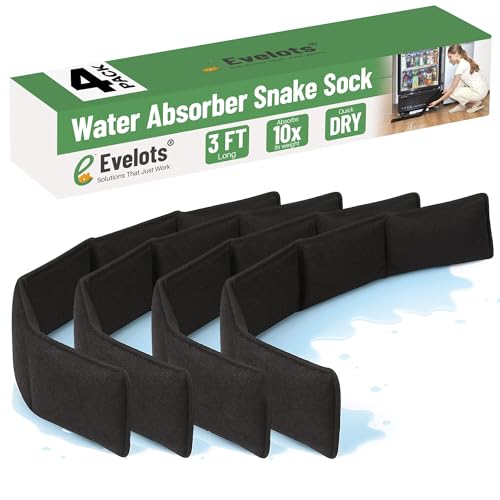 Evelots Water Absorber Snake Sock - 4 Pack-Reusable Water Barrier - Absorbs 10 Times its Weight-Great for Leaks & Spills from Doors, Windows, Water Tank, Heavy Rain, Shower Tub-3 Feet Long - size: Pack of 4