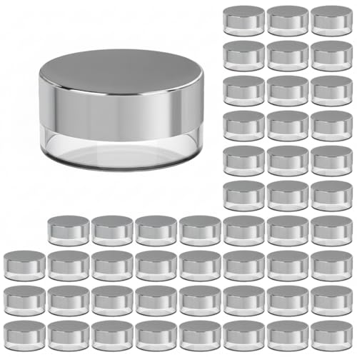 Sample Containers Sample Jars Lip Balm Containers Mini Jars with Lids 50Pk | Houseables Small, Empty, Makeup, Powder, Gloss Cosmetic Tiny Dab Wax Scrub Little Travel Plastic Silver 3 Gram - color: Silver, size: 50 Pack