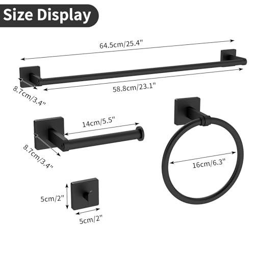 KLJKPA Black Bathroom Accessories Set, 24 inch Towel Racks for Bathroom, Stainless Steel Bathroom Hardware Set, Wall Mounted, 4-Piece - color: Black