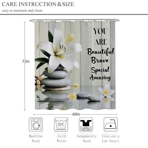 Zen Stone Spa Shower Curtain Set Lotus Motivational Inspirational You are Shower Curtains Meditation Relaxing Yoga Positive Quotes Rustic Floral Bathtub Bathroom Decor 60x72 Inch - color: Zen Floral