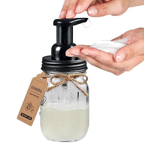 Amolliar Mason Jar Bathroom Accessories Set(4 Pack) - Foaming Soap Dispenser&Qtip Holder Set&Toothbrush Holder-Rustic Farmhouse Decor Bathroom Organizer Apothecary Jar Country Countertop (Black) - size: Black, style: Wide-mouth