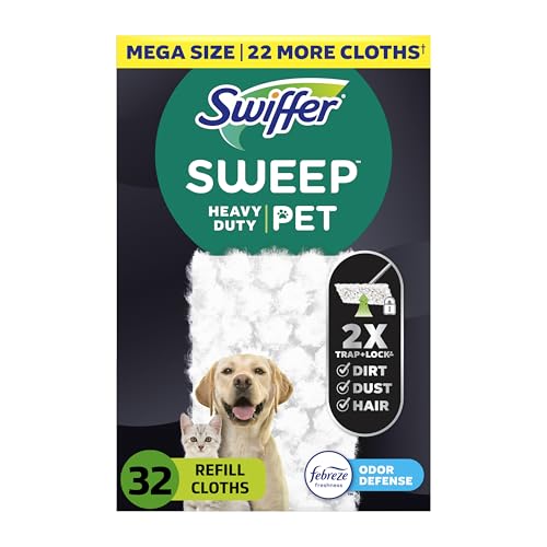 Sweep + Mop, Dry Pads Refill, Floor Cleaner for Dirt, Dust, Hair, Cleaning Cloths for Mopping Home, Bathroom, Kitchen, All Purpose Multi-Surface Floor Wipes, Heavy Duty, Pet, 32 Count - size: 32 Count (Pack of 1)