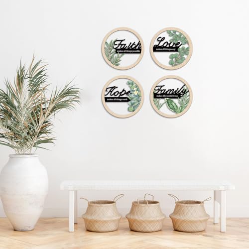 TOARTi Bohemian Inspirational Wooden Hanging Signs Sage Green Botanical Wall Art for Bedroom Living Room Eucalyptus Faith Hope Love Family Positive Affirmations Wall Decor Hollow Boho Minimalist Wood Plaques - color: Green Leaves Quotes Wall Art