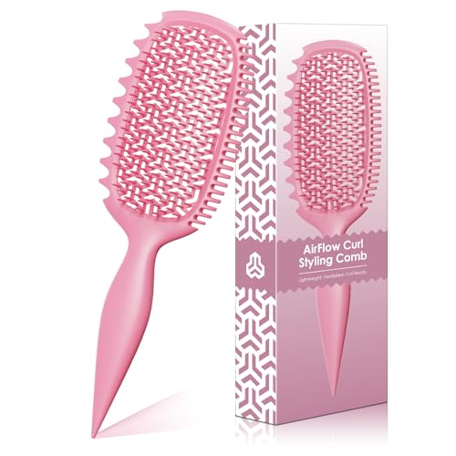 Curl Defining Brush for Thick Coily Hair, Firm-Bristle TPEE Detangling Brush for Coarse 4A–4C Curls, Dual-Sided Wide & Narrow Tooth Brush for Wet & Dry Curl Shaping– Women & Men (2054-Pastel Pink) - color: 2054-Pastel Pink
