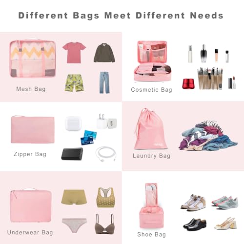 BAGAIL 8 Set Packing Cubes Luggage Packing Organizers for Travel Accessories-Blush Pink - color: Blush Pink, size: 8 Set