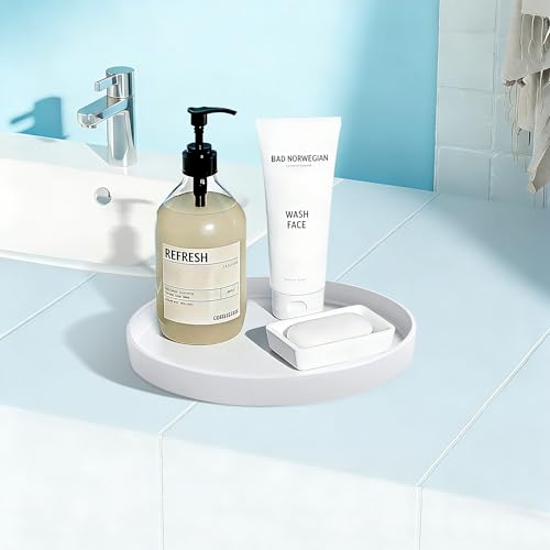 1 Pack 8" Bathroom and Vanity Tray, ABS Bathroom Counter Organizer, Coffee Table Decor for Perfume, Candles, Keys &More. Kitchen Countertop Organizer, Decorative Tray Soap Holder, White - color: White, size: 8"