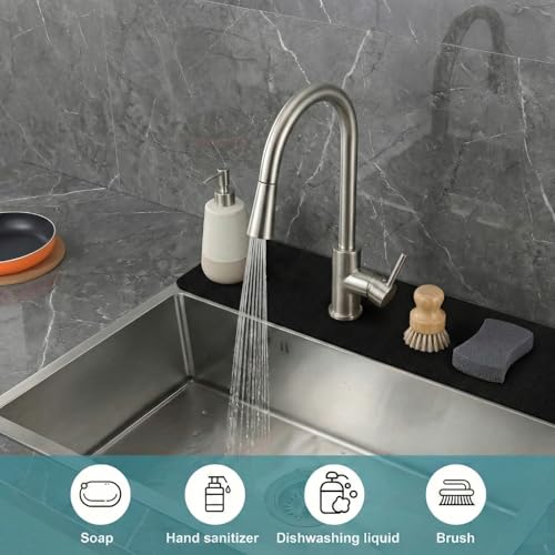 33 Lx5.5 W Long Kitchen Sink Faucet Mat: Customizable Black Splash Guard with Pre-Cut Center Hole for Large Double bowl Sink, DIY to Fits irregular & 2, 3, 4 hole sinks with Soap Dispenser & Air Gap - size: 33''Lx5.5''W