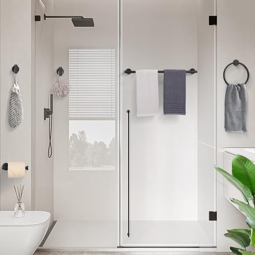 TURS Matte Black Bathroom Hardware Set 5 Piece, SUS304 Stainless Steel Bath Towel Bar Set, 24 Inch Bathroom Accessories Kit Wall Mounted - color: Matte Black