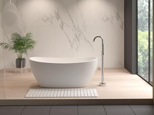 Bergamo Art Modern 58x21 Diatomite Stone Extra Large Bathroom Mat in Natural White - color: Natural White