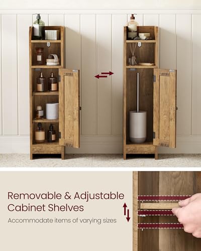 VASAGLE Small Storage Corner Floor Cabinet with Door, 7.9 x 7.1 x 31.5 Inches, Narrow Toilet Paper Storage Holder, Adjustable Shelves, for Bathroom, Living Room, Small Spaces, Honey Brown UBBK310K01 - color: Honey Brown, style: 1door+1open compartment (31