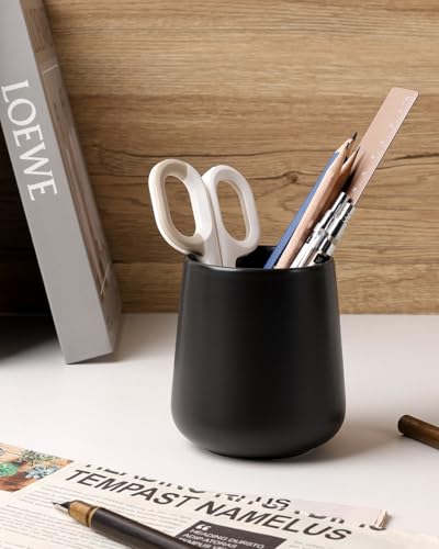BosilunLife Bathroom Toothbrush Holder - Ceramic Toothbrush Cup Holder 13Oz White Toothbrush Holder for Bathroom Toothbrush and Toothpaste Holder for Bathroom Vanity Countertop, Ideal for Home, Hotel - color: Black-rb, size: rounded base