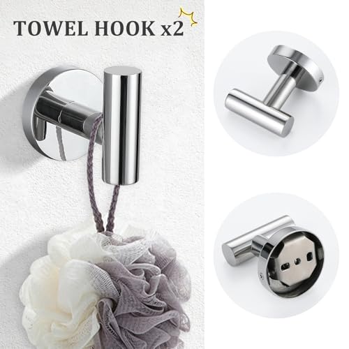 TURS Chrome 5 Piece Bathroom Hardware Set, SUS304 Stainless Steel 24 Inch Bath Towel Bar Set, Round Bathroom Accessories Kit Wall Mounted - color: Chrome