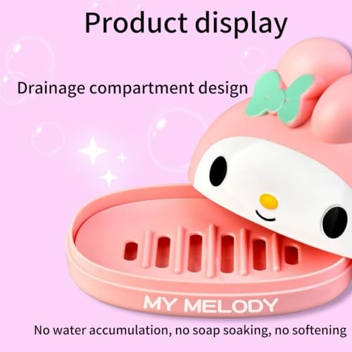 Kawaii Melody Soap Case Holder Container with Lid - Cute Soap Dish for Bathroom Accessories (Pink meldy) - color: Pink Meldy
