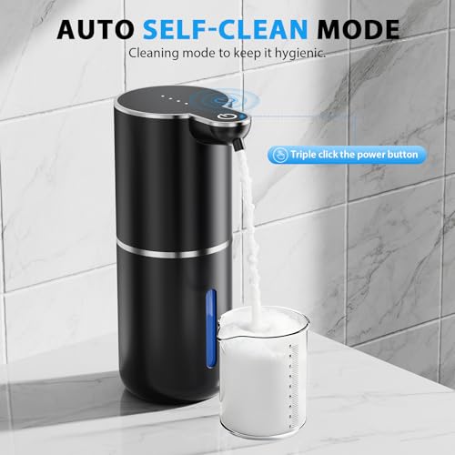 Fantictas Automatic Foaming Soap Dispenser Touchless, 4 Adjustable Levels | Foam Soap Dispenser 380ML, USB Charging Wall Mount for Kitchen & Bathroom, IPX5 Waterproof - color: Black