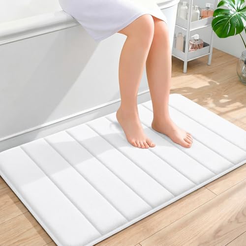 OLANLY Memory Foam Bath Mat 36x24, Super Soft Absorbent Bathroom Rugs, Quick Dry, Machine Washable Shower Floor Rugs, Bathmat Carpet, Bathroom Home Decor Accessories, White - color: White, size: 36" X 24"