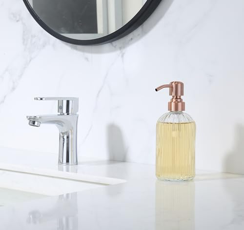Copper Glass Bathroom Soap Dispenser with Metal Pump,Vintage Dish Soap Dispenser for Kitchen, Used for Lotionor Home,Bathroom,Countertop, Hotel - color: Copper+clear, size: 1-Pack