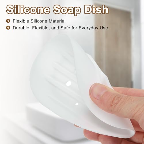 uxcell 3Pcs Small Soap Dish, Silicone Bathroom Soap Holder Oval Shape Bar Soap Dish Self-Draining Soap Tray with Holes for Shower, Bathroom, Kitchen, Counter Top (White) - color: White
