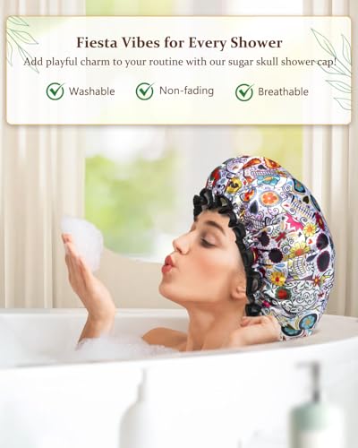 mikimini Shower Cap for Women Reusable Waterproof, Extra Large Hair Cap for Shower with Double Layers, Stylish Vibrant Designed Shower Bonnet for Long Thick Hair - size: X-Large (Pack of 1)