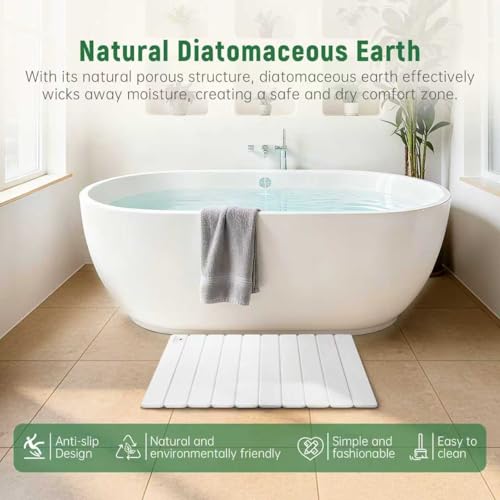 Stone Bath Mat for Water Absorption, Foldable Diatomite Stone Mat, Non-Slip & Quick-Drying White Square Bath Mat with Modern Minimalist Style, Easy to Clean, for Bathroom/Kitchen/Hallway - color: White