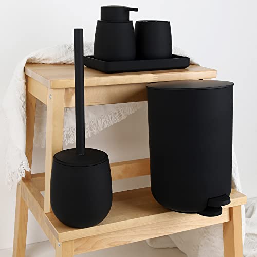 GAHEFY Black Bathroom Accessories Set with Small Trash Can 3 Liter/0.8 Gallon,Toothbrush Holder,Soap Dispenser,Vanity Tray,Toilet Brush and Holder Black 5pcs - style: Black 5 pcs