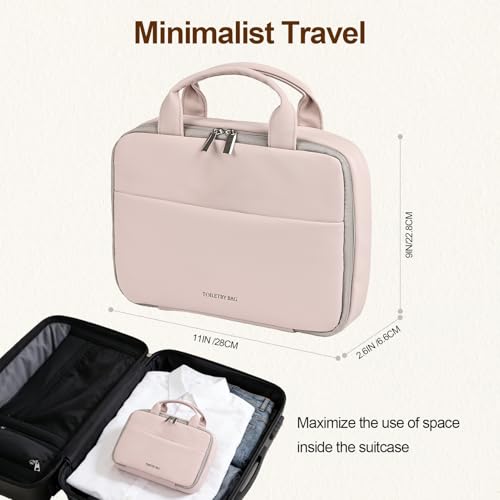 Greenfeather Hanging Toiletry Bag for Women, Compact 3-Layer PU Leather Organizer with Hook – Cosmetic & Makeup Travel Bag, Washable Waterproof EVA, Spacious Foldable Case for Weekend Trips - color: Warm Nude