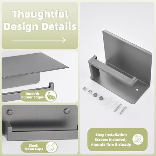 APLusee Toilet Paper Holder with Phone Shelf Gunmetal Gray, 304 Stainless Steel Rustproof Wall Mounted Heavy-Duty, Space-Saving for Modern Bathrooms - color: Gun Gray, size: Single Rod