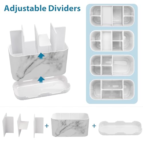 Boperzi Toothbrush Holders for Bathrooms Organizers and Storage, Large Tooth Brush Holders, Electric Toothbrush and Toothpaste Organizer Caddy with Drainage Holes for Kids Family RV Camper - color: Marble