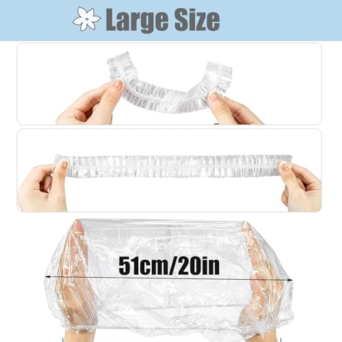Large Disposable Shower Caps, 50cm=20in 50pcs Plastic Clear Hair Cap Waterproof Bath Caps for Women & Men Unisex Reusable Travel Essentials for Deep Conditioning Thin Design