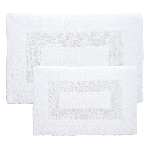 Bathroom Rugs - 2-Piece Cotton Bathroom Mat Set - Machine Washable Bath Mats for Restroom, Kitchen, or Laundry Room by Lavish Home (White) - color: White