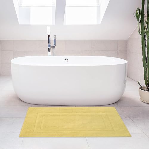Feather & Stitch 2 Piece Towel Like Bath Mats (30x21 Inch) 100% Cotton Terry Bath Mats, Bathroom Shower Floor Mats [NOT A Bathroom Rug], Soft Absorbent Washable Mats - Yellow - color: Yellow