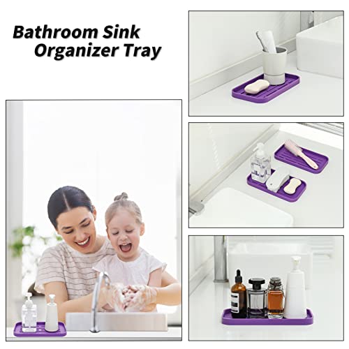 MicoYang Silicone Kitchen Sink Organizer Tray for Multiple Usage,Eco-Friendly Sponges Holder for Kitchen Bathroom Counter or Sink,Dish Soap Dispenser,Scrubber,Bottle,Cup (Purple, 10"×5.3") - color: Purple, size: 10" x 5.3" x 0.7"
