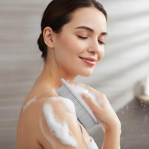 Silicone Body Scrubber 2 Pcs Silicone Loofah Exfoliating Body Scrubber for Men Women Soft Silicones Shower Scrubbers Double Sided Silicones Bath Bodys Brush for All Skin Lather Well, Gray and Blue - size: gray+blue