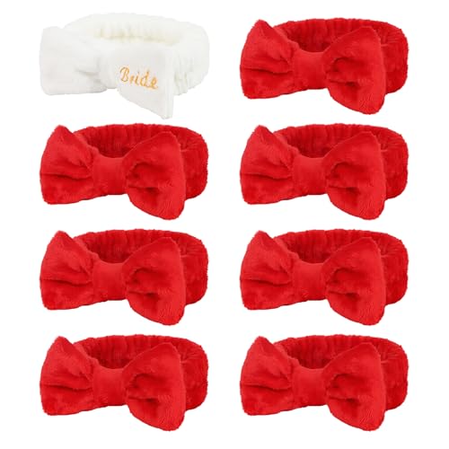 Semato Bachelorette Party Favor Set - Bride & Bridesmaid Spa Headbands (1 Bride + 7 Red) - color: 1 bride+ 7 red