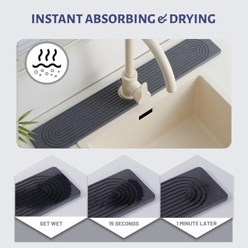 Stone Faucet Mat for Kitchen Sink, Water Absorbing Sink Water Splash Guard | Stone Drying Mat for Kitchen Counter Bathroom Sink Diatomite Stone Drying Mat & Sink Protectors(Dark Grey, 23.6" x 3.9") - color: Dark Gray.23.6" x 3.9"