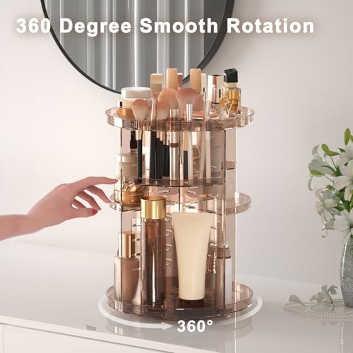Rotating Makeup Organizer, DIY 8 Adjustable Layers Spinning Skincare Storage, Cosmetic Display Case with Brush Holder and Perfume Tray, Multi-Function Vanity Bathroom Countertop Organizer Clear Coffee - color: Clear Coffee