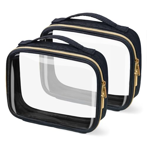 TSA Approved Travel Toiletry Bag,2 Pack Clear Makeup Bags with Handles,Quart Size Clear Cosmetic Bags for Traveling Women,Men,Carry on Airport Airline Compliant Bag,Black - color: Black, size: 2 Pack, Medium