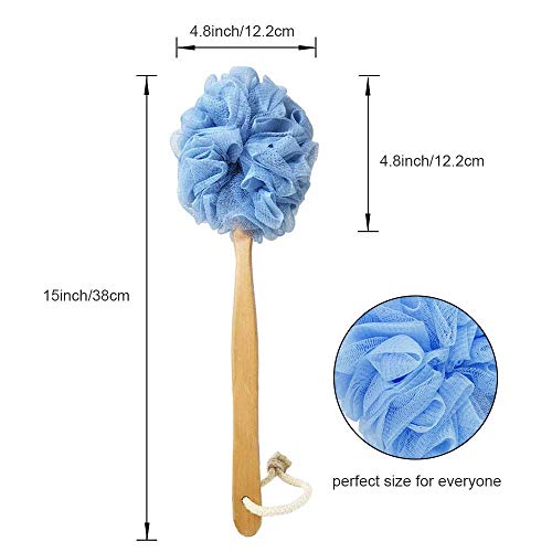 Back Scrubber for Shower & Body, Long Handle Bath Brush with Loofah Sponge, Exfoliating Shower Brush for Men and Women - color: A-blue