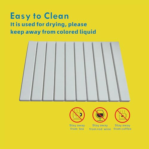 Large Stone Drying Mat for Kitchen Counter, 24"x16" Fast-Drying Super-Absorbent Diatomaceous Dish Drying Mat, Collapsible Dish Drying Stone for Dishes, Bottles, Cups, Any Countertop - color: White