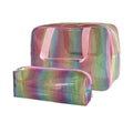 2Set Waterproof Makeup Bag,11.81 x 5.12 x 8.27 inch, 10 x 3.5 x 2.16 inch Iridescent Gradual Change TPU Travel Toiletry Bag with Handle for Portable Cosmetic Pouch for Gym Swim Beach - color: 536-1 Set