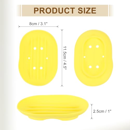 uxcell 3Pcs Small Soap Dish, Silicone Bathroom Soap Holder Oval Shape Bar Soap Dish Self-Draining Soap Tray with Holes for Shower, Bathroom, Kitchen, Counter Top (Yellow) - color: Yellow