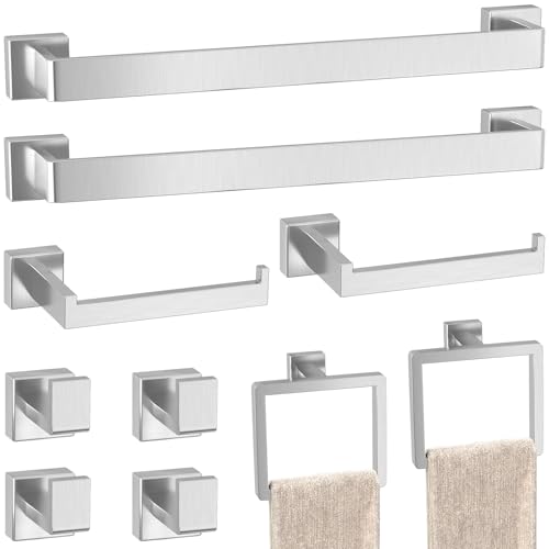 10-Pieces Brushed Nickel Bathroom Accessories Set, Stainless Steel Bathroom Hardware Set, Towel Racks for Bathroom Wall Mounted 24 Inch Bath Towel Bar Set. - color: Brushed Nickel, size: 24inch 10 Pieces
