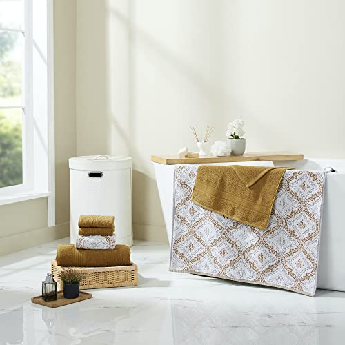 Modern Threads Capri 6-Piece Reversible Yarn Dyed Jacquard Towel Set - Bath Towels, Hand Towels, & Washcloths - Super Absorbent & Quick Dry - 100% Combed Cotton, Gold - color: Golden Yellow, style: Soft Geometric