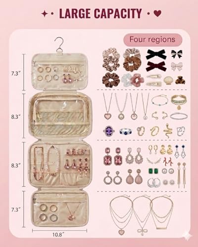 SOIDRAM Travel Toiletry Bag for Women Pink Bow Hanging Makeup Organizer for Toiletries Large Capacity Cosmetic Bag Cute Aesthetic Toiletry Kit for Travel