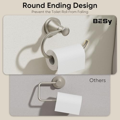 BESy Brushed Nickel Toilet Tissue Paper Holder Brushed Nickel Bathroom Accessories Toilet roll Paper Hanger, Wall Mounted, Rustproof - color: Brushed Nickel