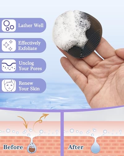 Manmihealth Silicone Back Scrubber (Thick Bristles) & Bath Glove & Face Brush Set (3PCS), Super-Exfoliating & Lathering Body Scrubber, Shower Brush, Face Scrubber Combination, with a Free Hook (Black) - color: Black, size: Thick Bristles Set