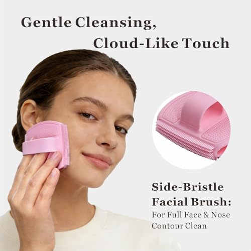 Silicone Body Scrubber & Face Scrubber Set, Shower Scrubber with Soft Bristles, Non-Slip Scrubbies for Body, Face Scrubber Exfoliator for Sensitive Skin (Pink+Pink) - color: Pink+pink