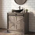 30 Inch Barn Door Bathroom Vanity, Farmhouse Style Standing Pedestal Cabinet with Black and White Ceramic Boat Sink - color: Black and White Ceramic Boat Sink, size: 30"